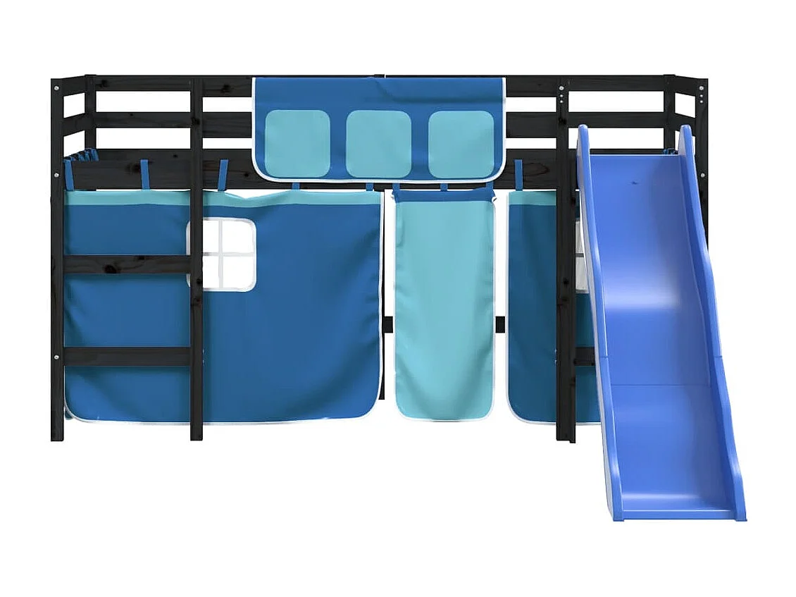 Lit mezzanine enfants avec rideaux sans matelas bleu 90x200cm