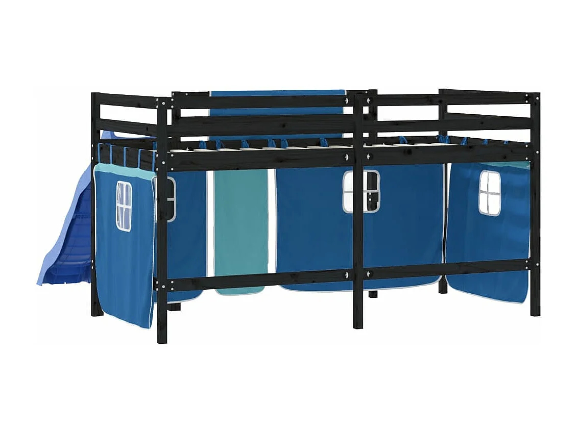 Lit mezzanine enfants avec rideaux sans matelas bleu 90x200cm