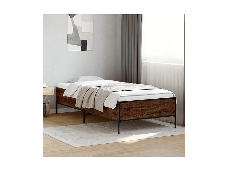 Bettgestell Braun Eichen-Optik 75x190 cm Holzwerkstoff Metall