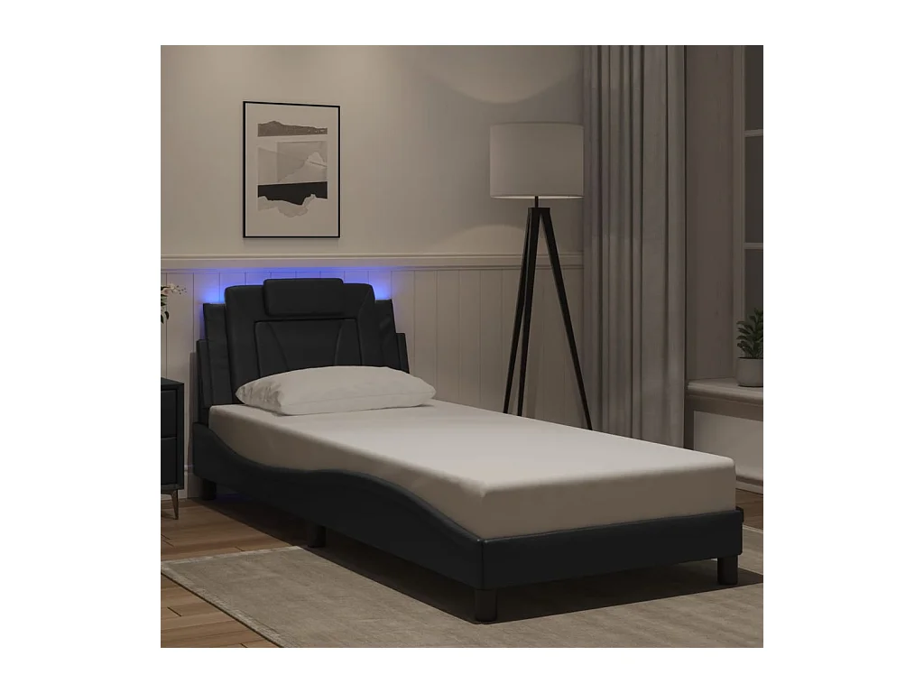 Cadre de lit avec LED sans matelas noir 90x190 cm