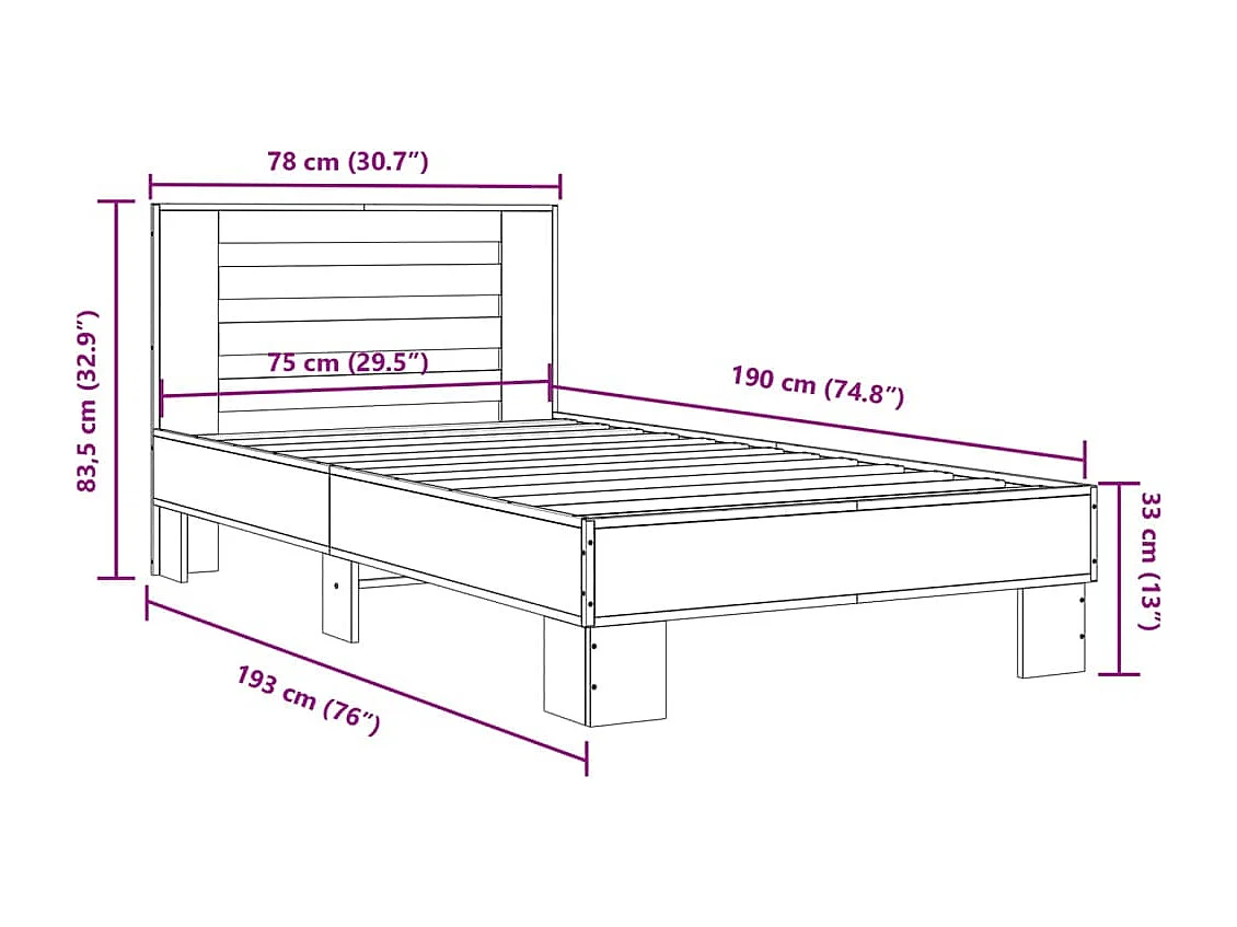 Cadre de lit sans matelas sonoma gris 75x190 cm