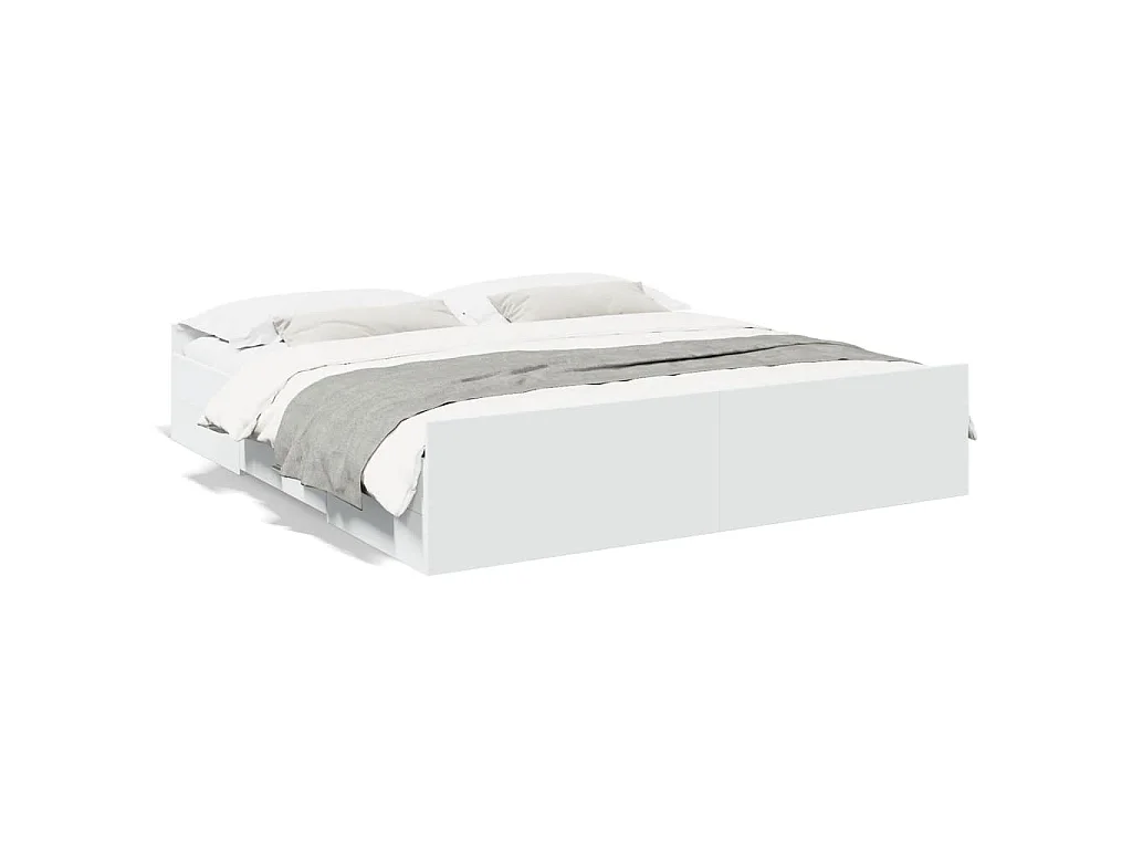 Cadre de lit avec tiroirs sans matelas blanc 200x200 cm