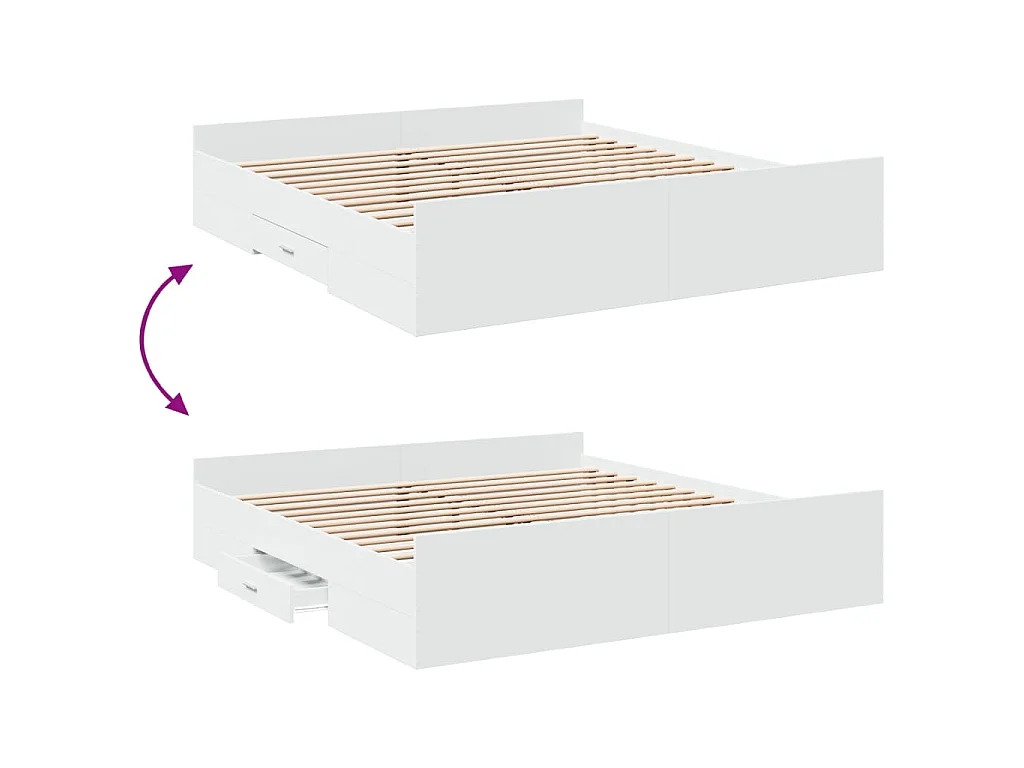 Cadre de lit avec tiroirs sans matelas blanc 200x200 cm