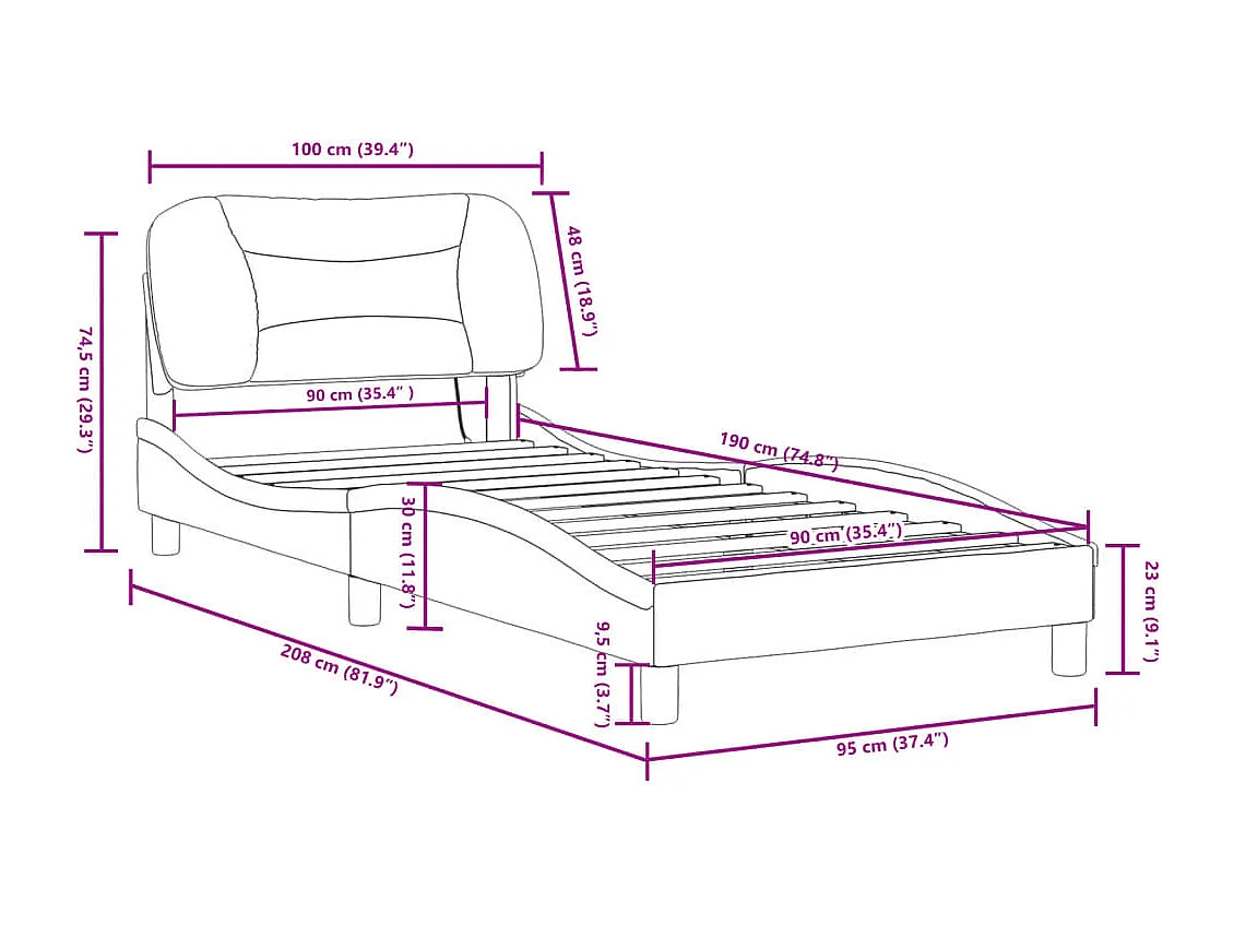 Bedframe met LED zonder matras "Hvar" zwart 90x190 cm