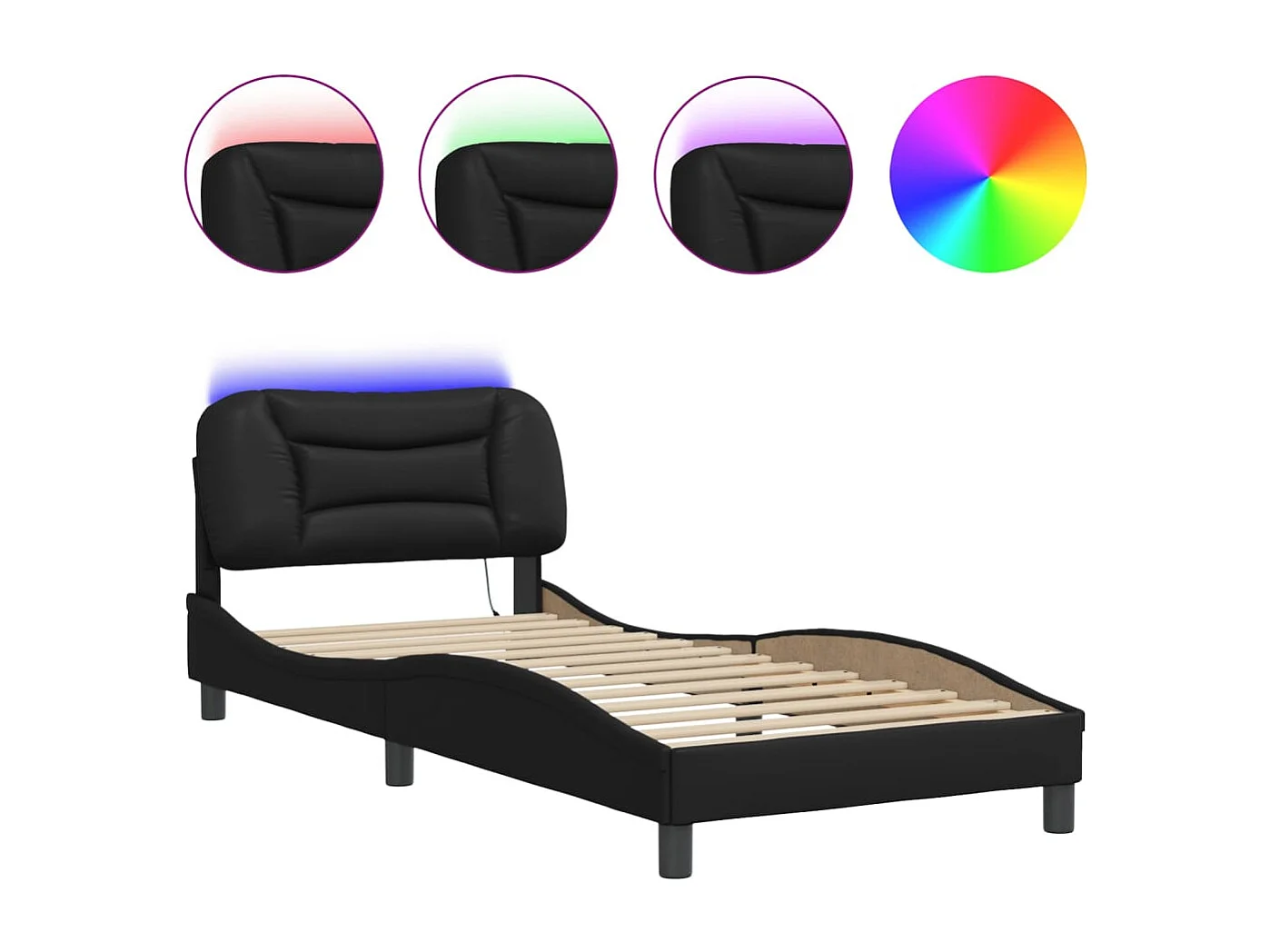 Bettgestell mit LED ohne Matratze "Hvar" Schwarz 90x190 cm