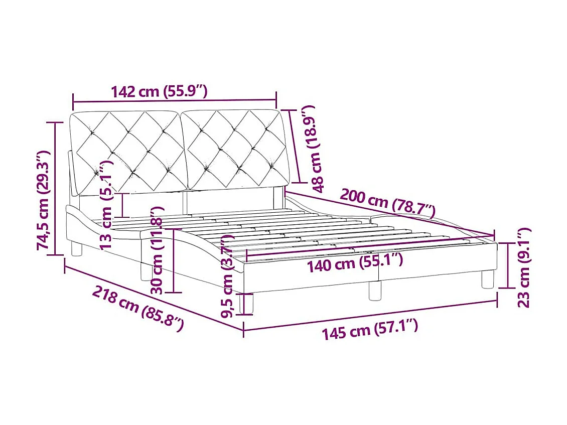 Cadre de lit sans matelas bleu 140x200 cm velours