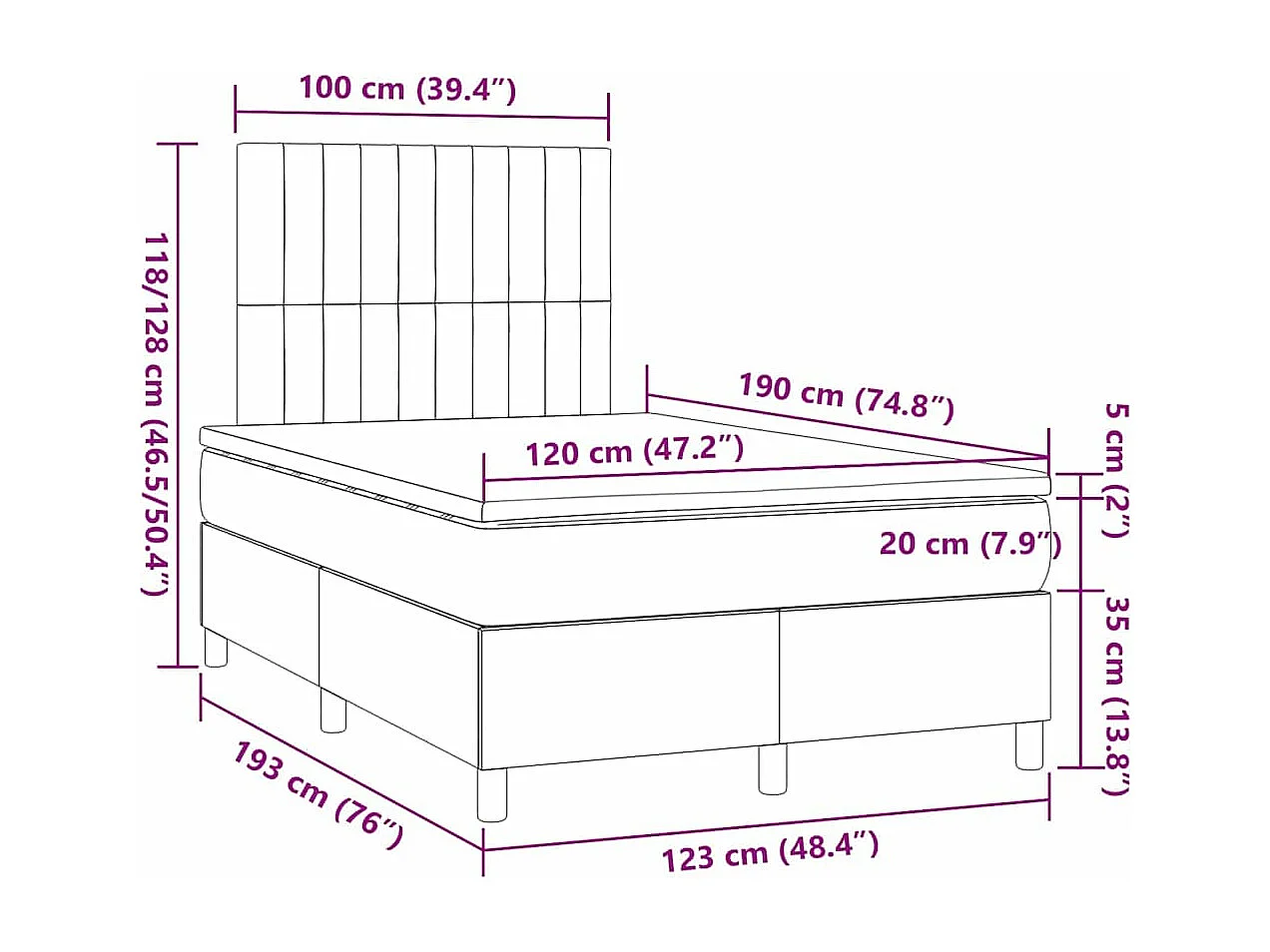 Sommier à lattes de lit et matelas gris clair 120x190 cm tissu