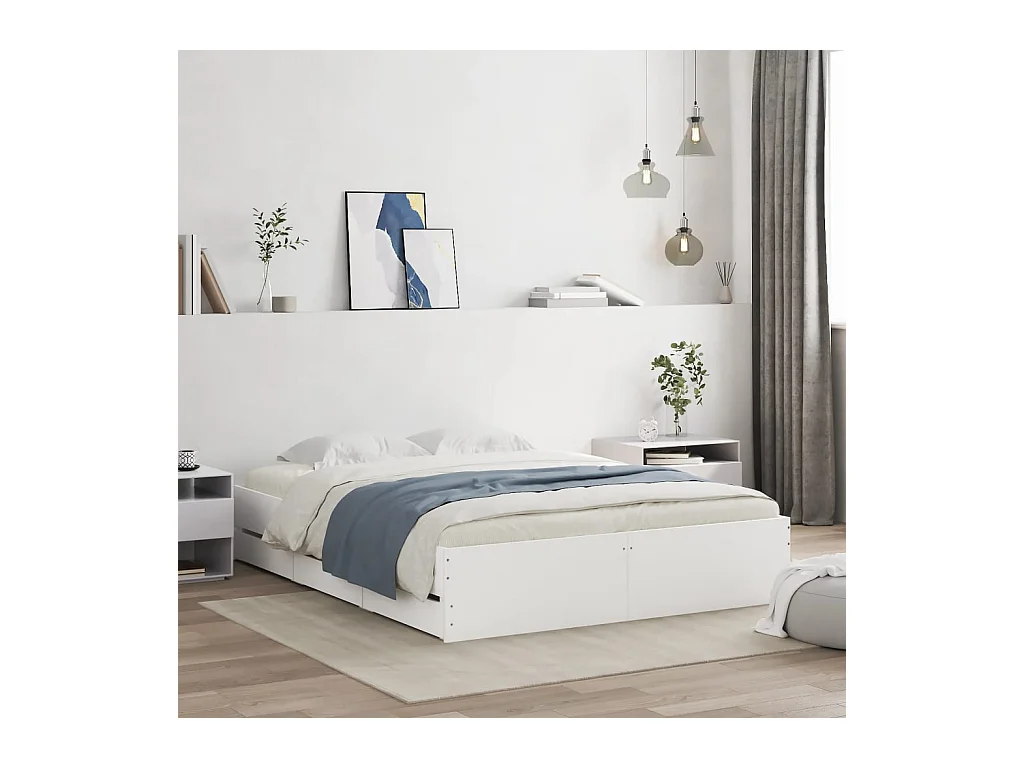 Cadre de lit avec tiroirs sans matelas blanc 140x200 cm