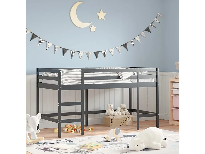 Letto Soppalco con Scala Bambini Nero 90x200cm Massello Pino