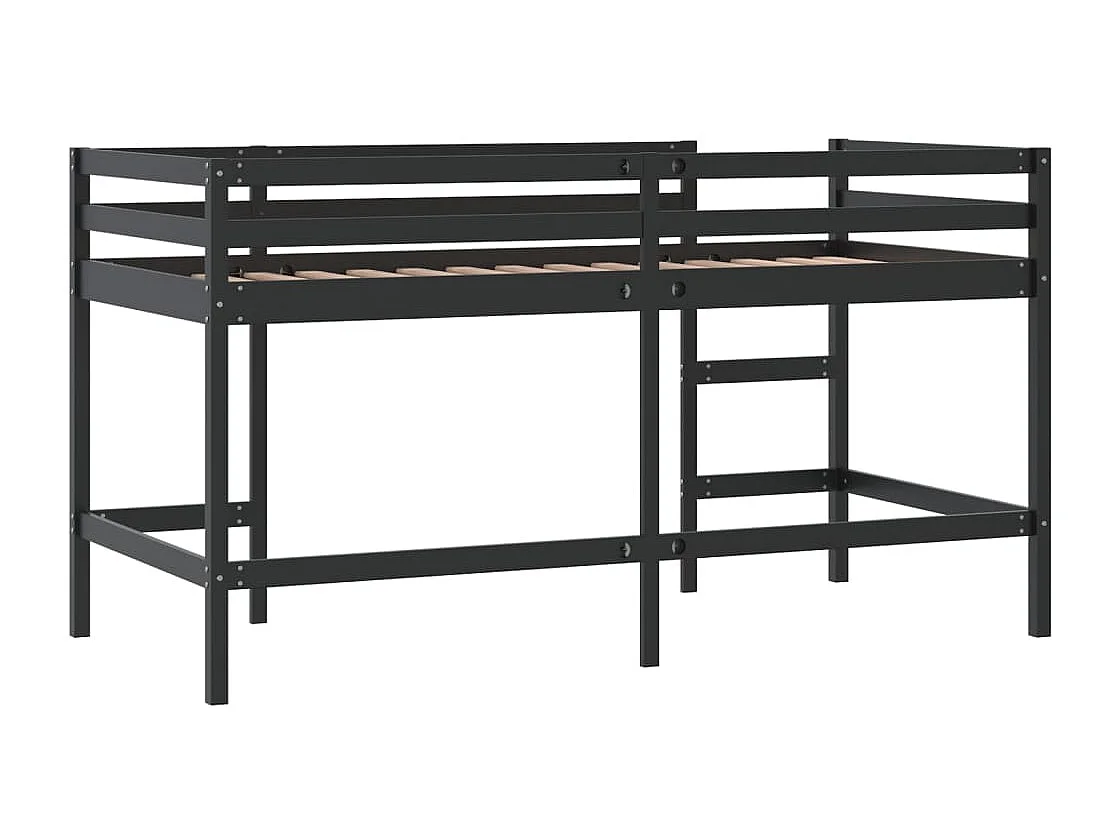 Letto Soppalco con Scala Bambini Nero 90x200cm Massello Pino