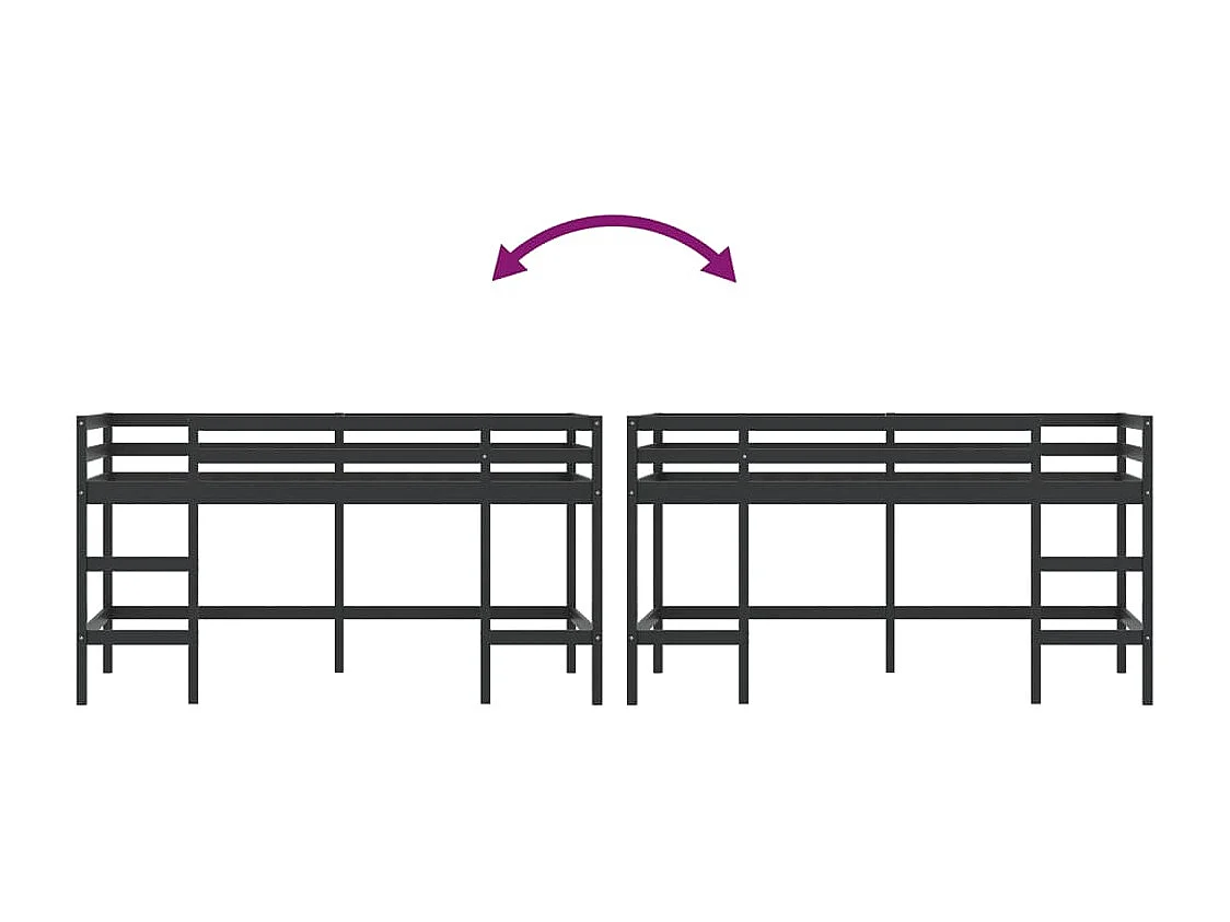 Letto Soppalco con Scala Bambini Nero 90x200cm Massello Pino