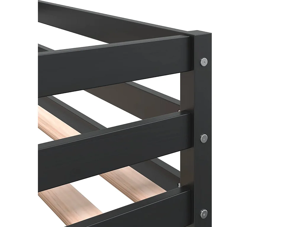 Letto Soppalco con Scala Bambini Nero 90x200cm Massello Pino