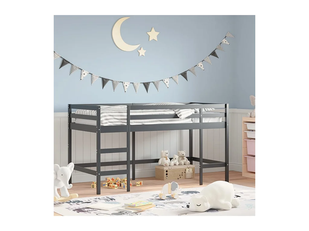 Lit mezzanine d'enfants sans matelas avec échelle noir 90x200cm