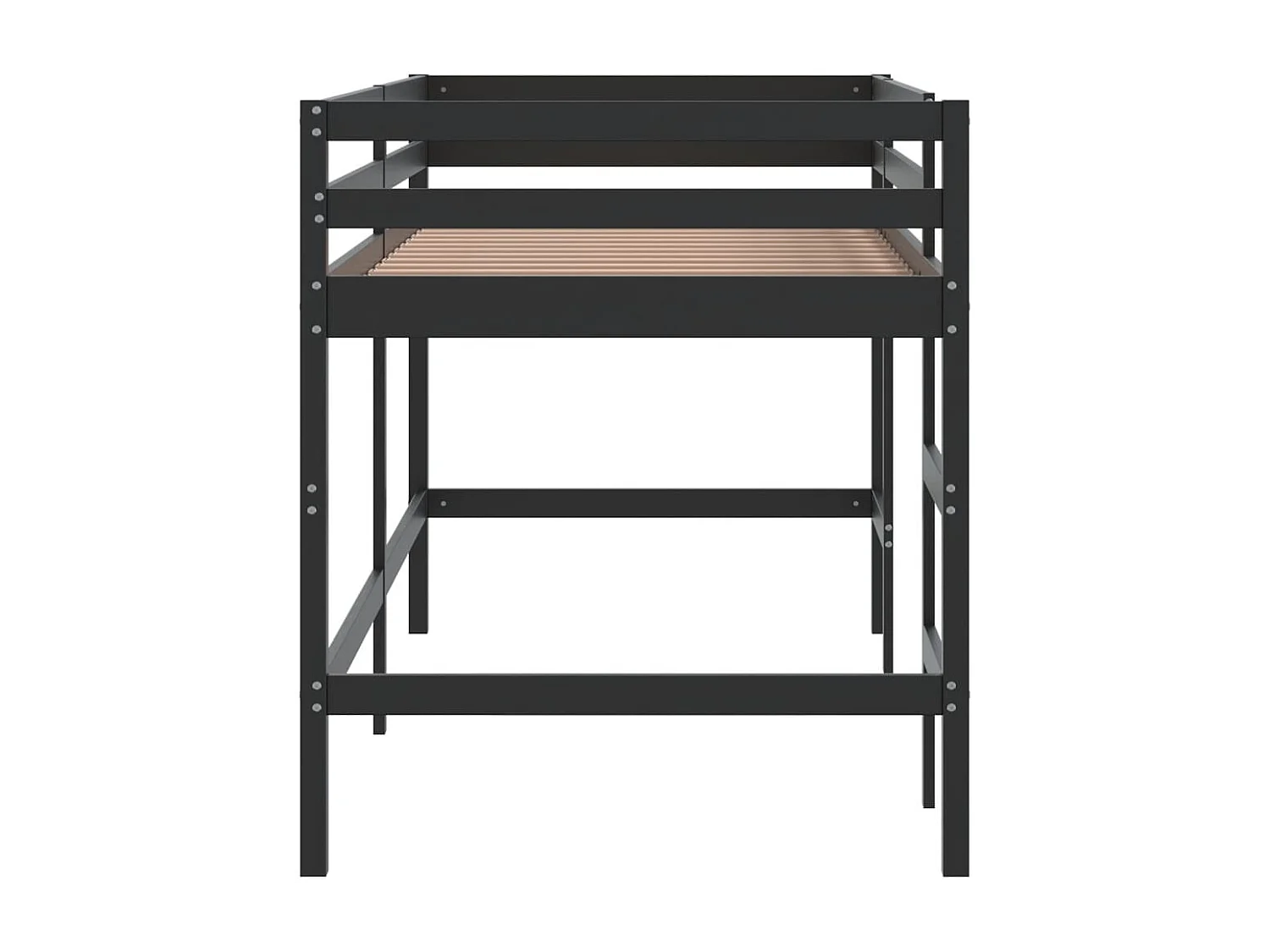 Kinderhochbett mit Leiter Schwarz 90x200 cm Massivholz Kiefer