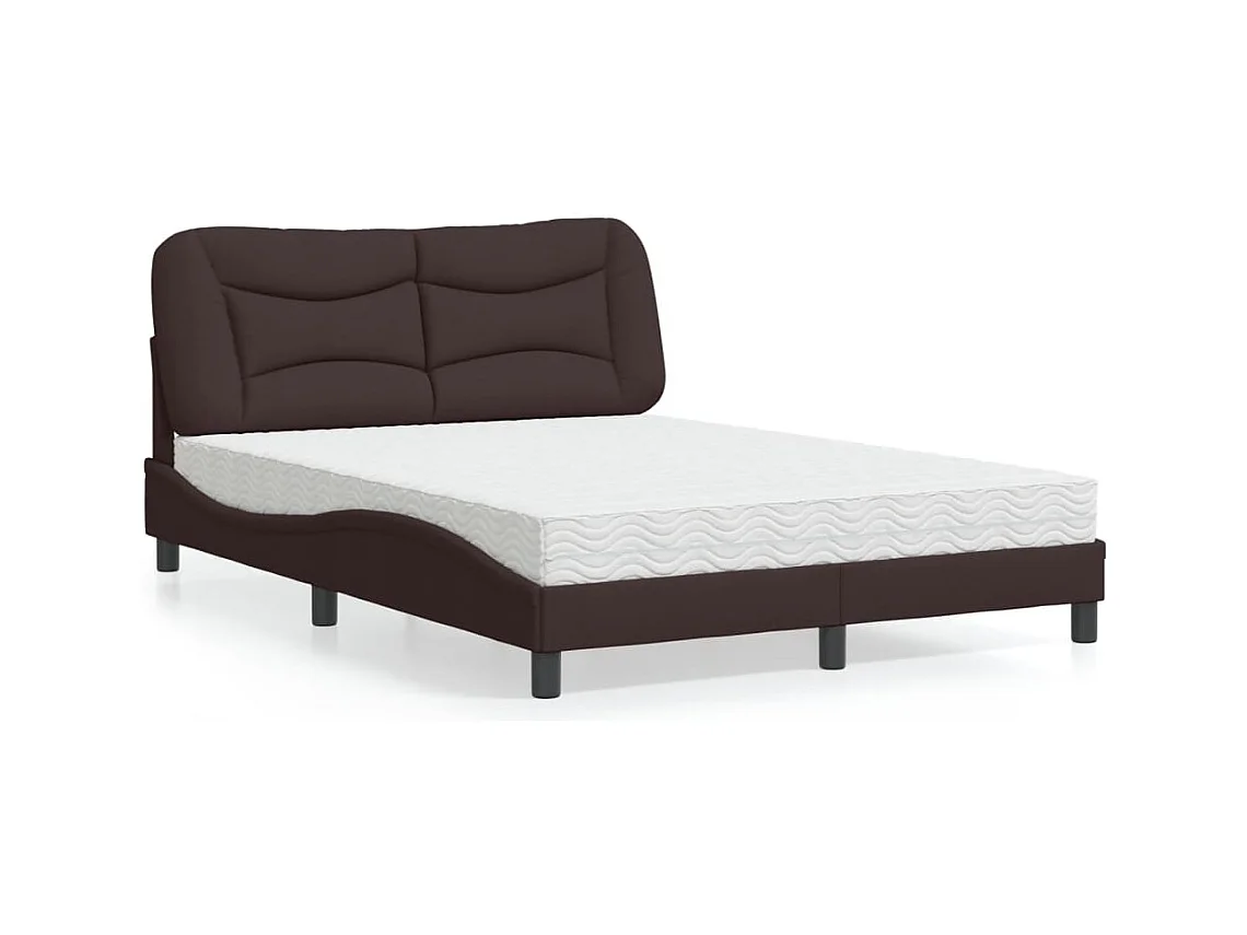 Lit avec matelas marron foncé 140x190 cm tissu