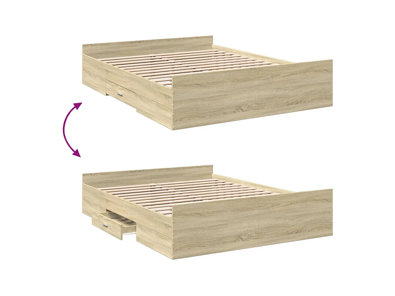 Cadre de lit avec tiroirs sans matelas chêne sonoma 160x200 cm