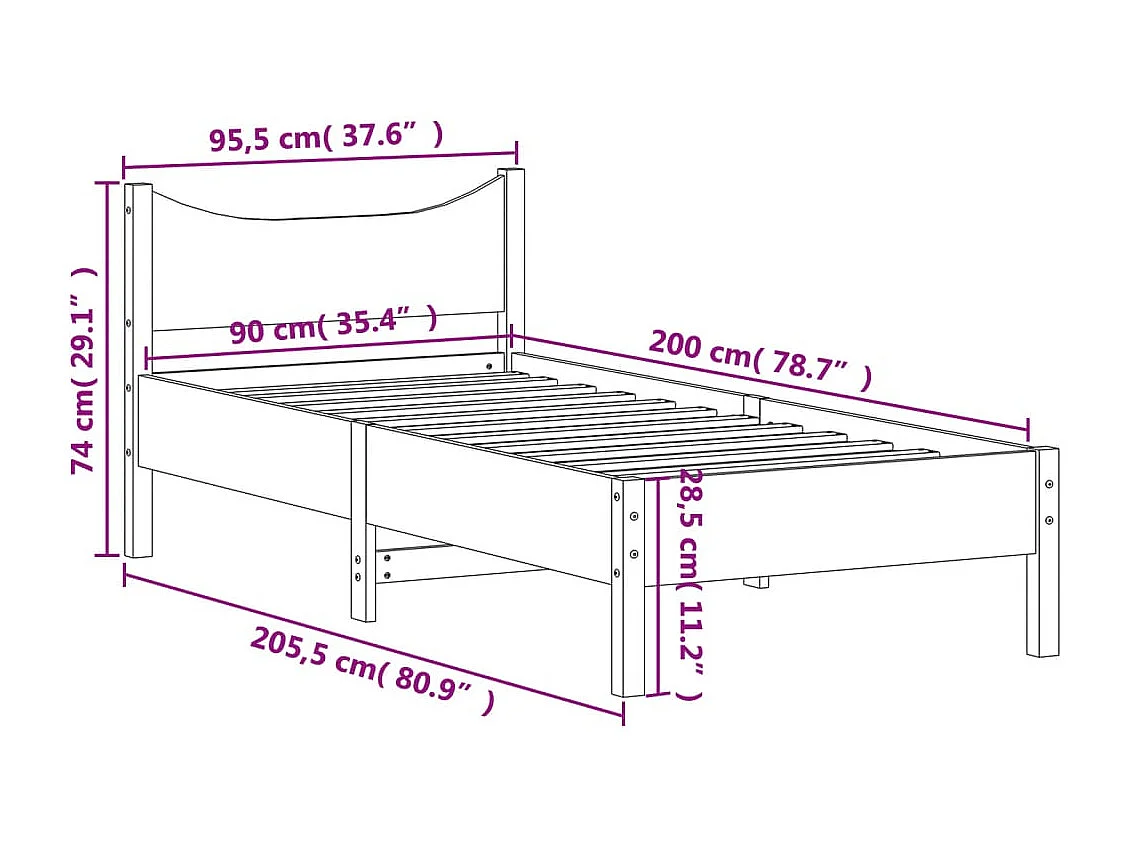 Cama sem colchão 90x200 cm pinho maciço castanho-mel