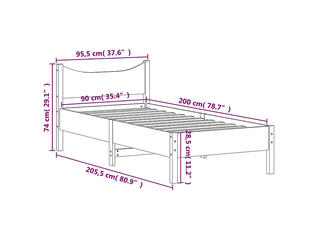 Cadre de lit sans matelas cire marron 90x200 cm bois pin massif