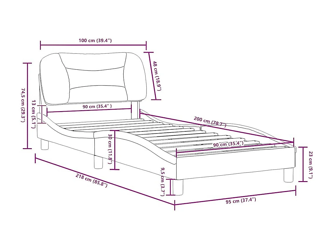 Cadre de lit sans matelas Hvar noir 90x200 cm tissu