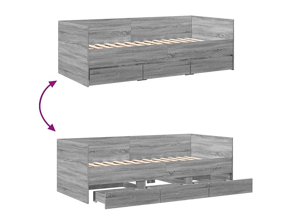 Sofá-cama com gavetas sem colchão 100x200 cm cinzento sonoma