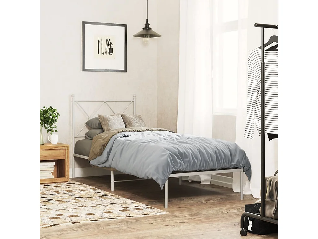 Cadre de lit métal sans matelas avec tête de lit blanc 75x190cm