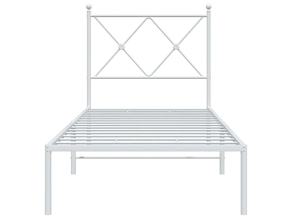 Cadre de lit métal sans matelas avec tête de lit blanc 75x190cm