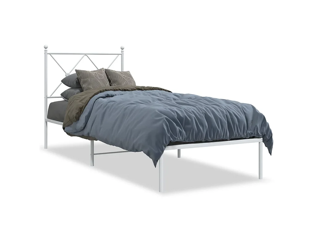 Cadre de lit métal sans matelas avec tête de lit blanc 75x190cm