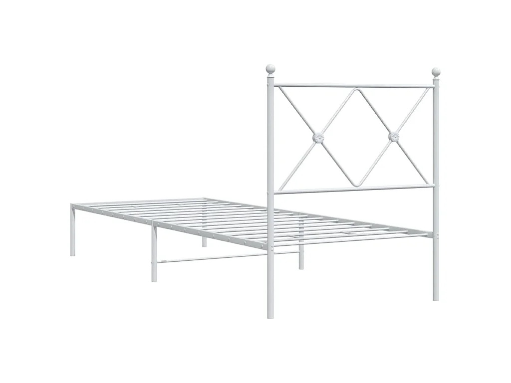 Cadre de lit métal sans matelas avec tête de lit blanc 75x190cm