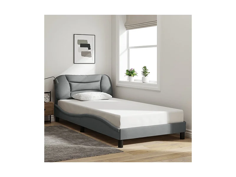 Cadre de lit sans matelas gris clair 100x200 cm tissu
