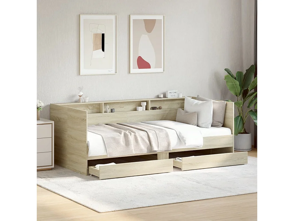 Slaapbank met lades zonder matras 90x200 cm sonoma eikenkleurig