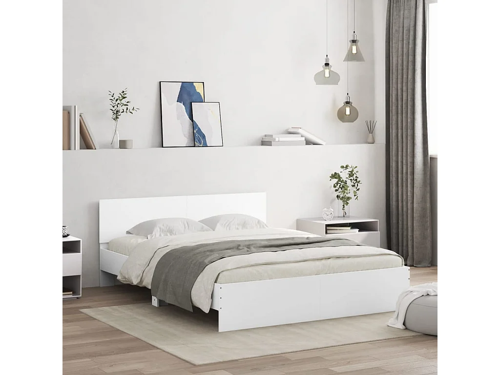 Cadre de lit avec LED sans matelas blanc 160x200 cm