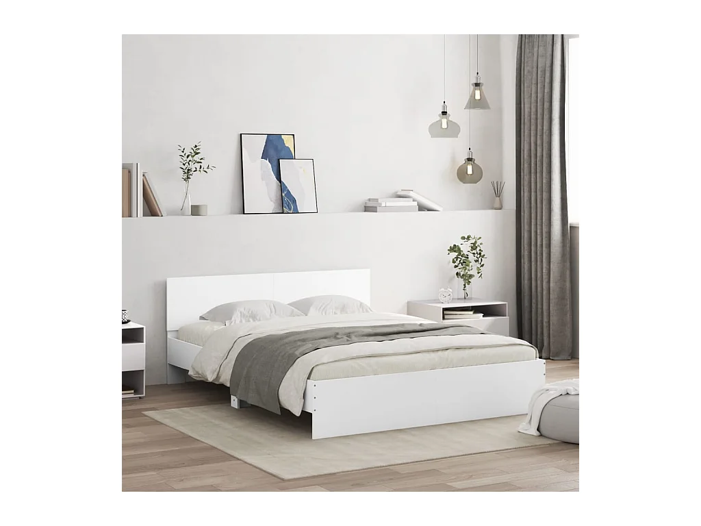 Cadre de lit avec LED sans matelas blanc 160x200 cm