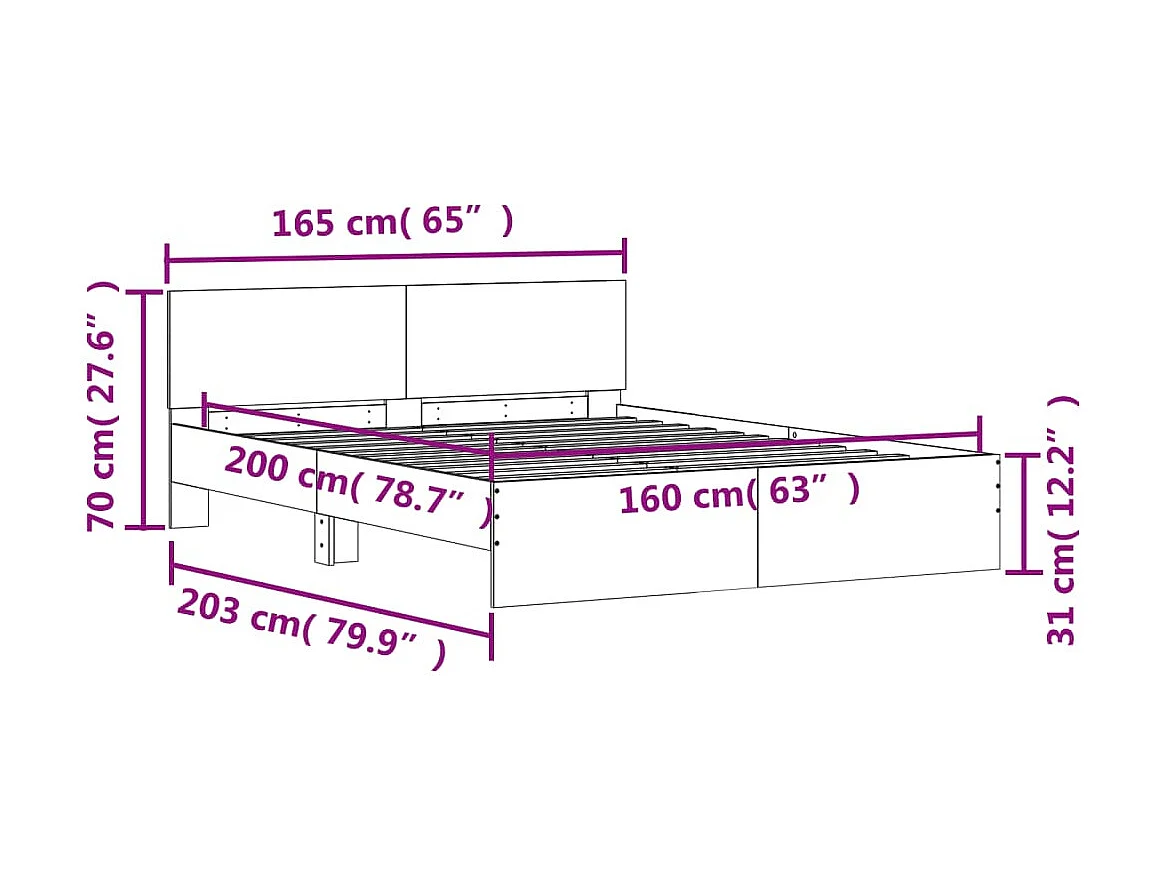 Estrutura de cama com cabeceira e luzes LED 160x200 cm branco
