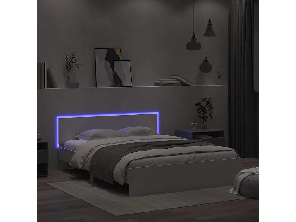 Cadre de lit avec LED sans matelas blanc 160x200 cm