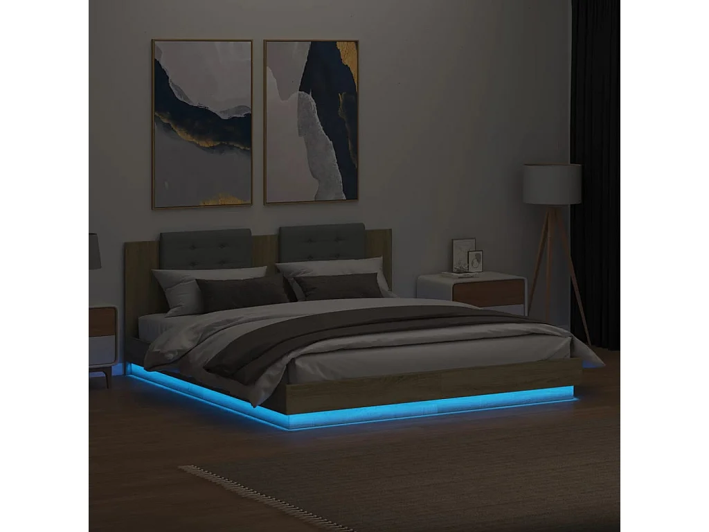 Giroletto con Testiera e LED Rovere Sonoma 200x200 cm
