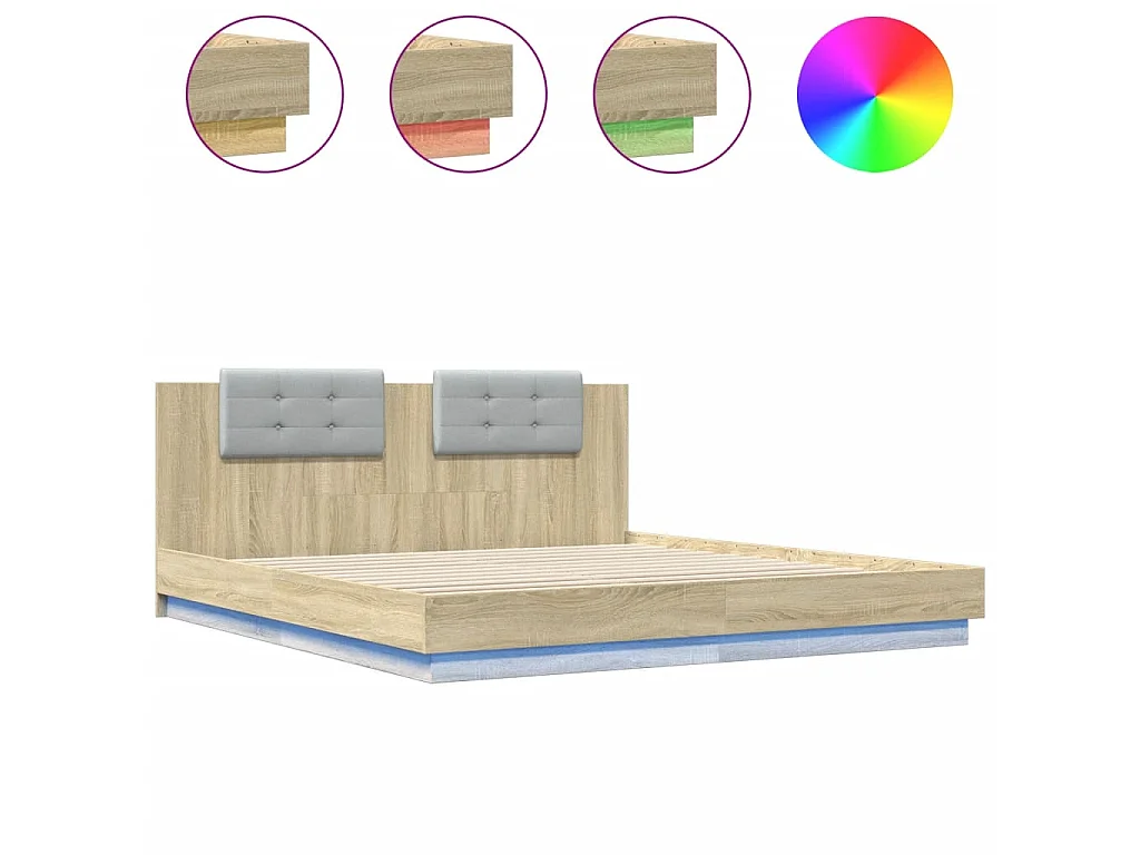 Bettgestell mit Kopfteil & LED-Leuchten Sonoma-Eiche 200x200 cm