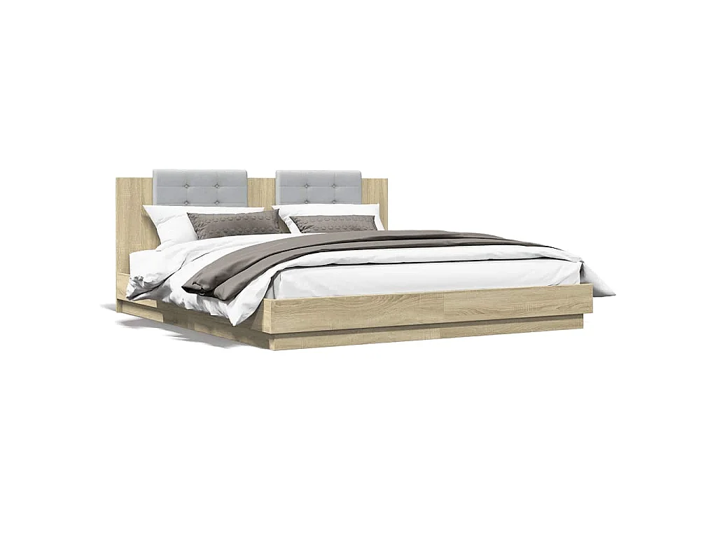 Bettgestell mit Kopfteil & LED-Leuchten Sonoma-Eiche 200x200 cm