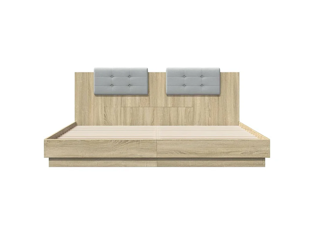 Bettgestell mit Kopfteil & LED-Leuchten Sonoma-Eiche 200x200 cm