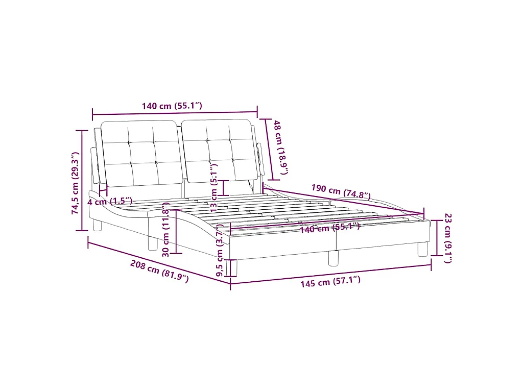 Cadre de lit sans matelas Zadar blanc 140x190 cm similicuir