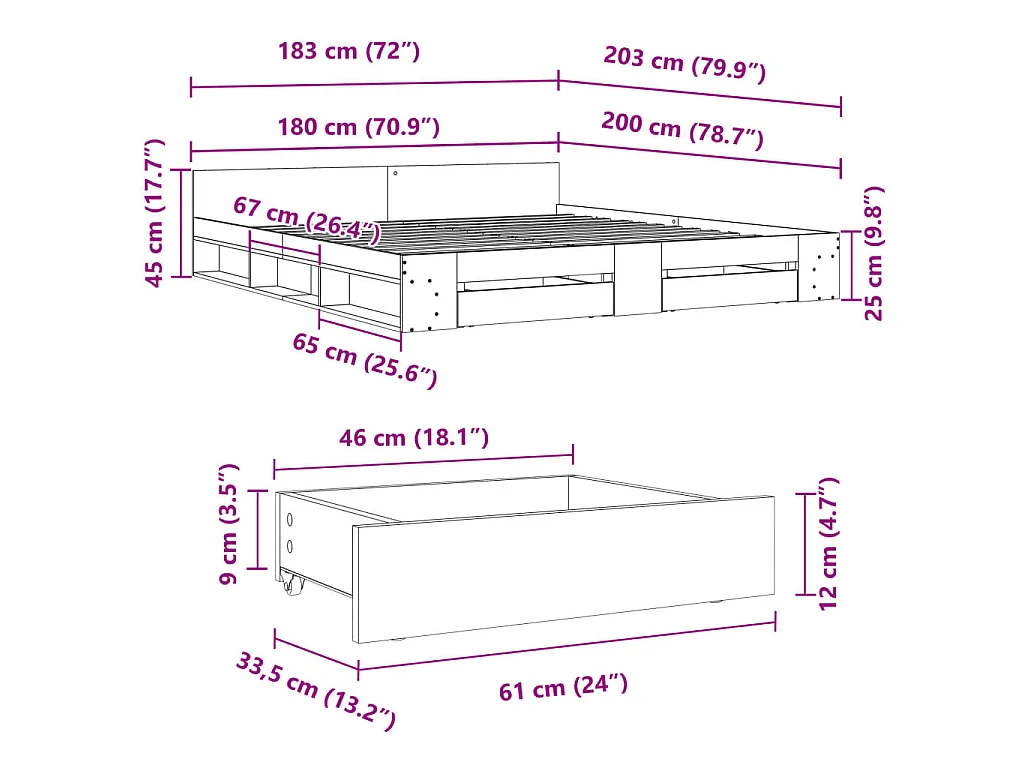 Giroletto con Cassetti Bianco 180x200 cm in Legno Multistrato