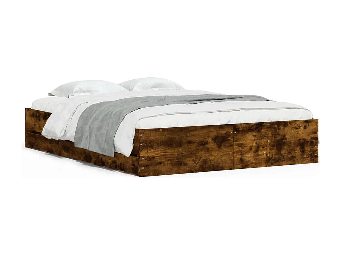 Cama con cajones madera de ingeniería roble ahumado 140x200 cm