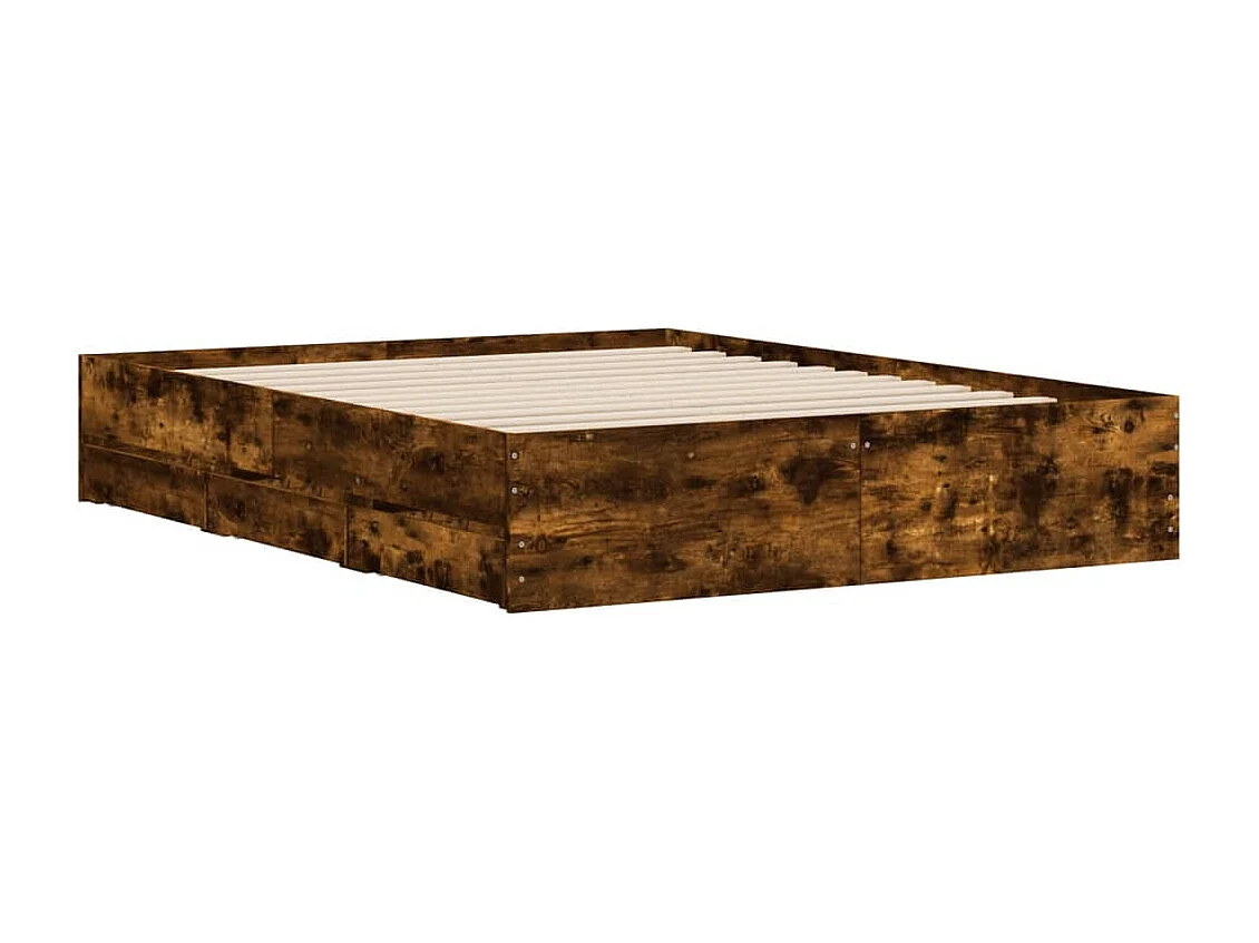 Cama con cajones madera de ingeniería roble ahumado 140x200 cm