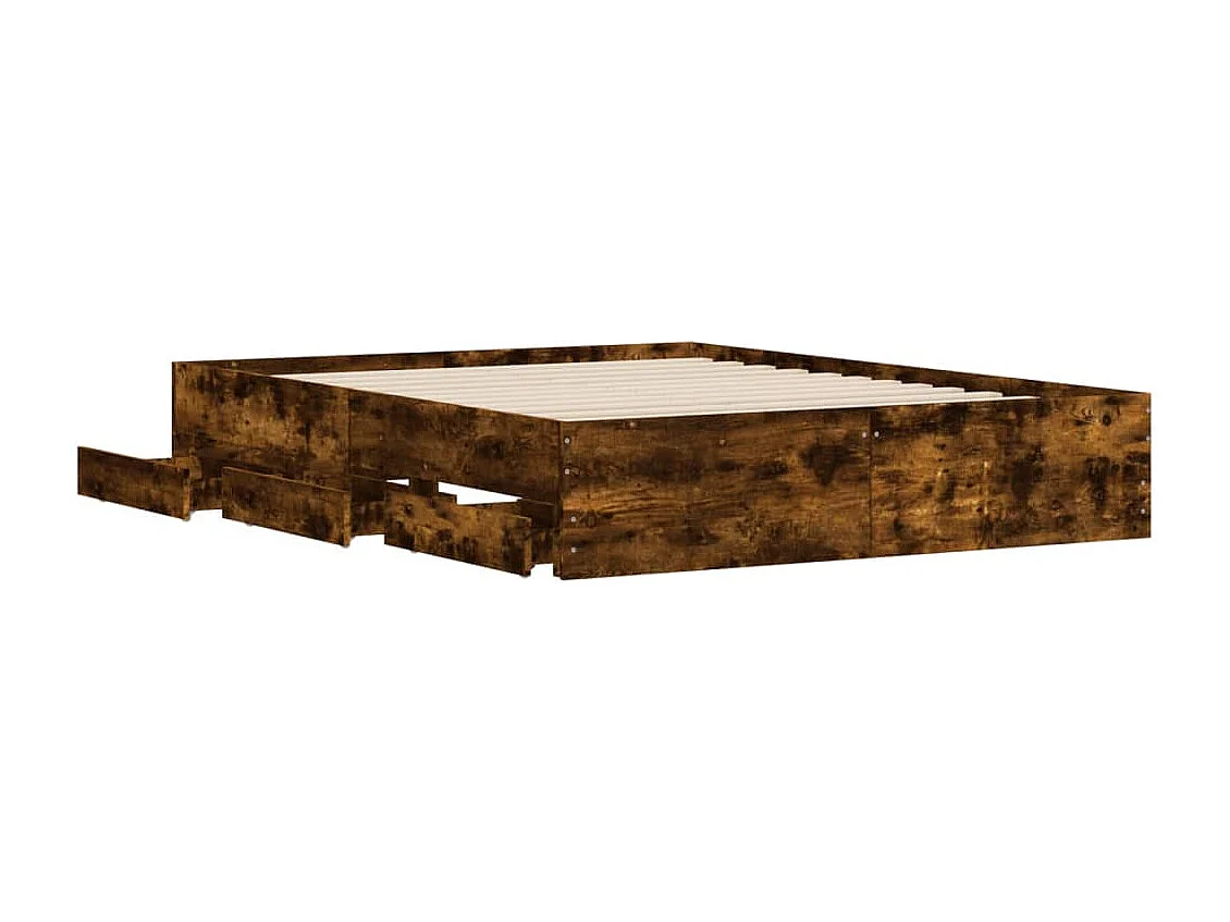 Cama con cajones madera de ingeniería roble ahumado 140x200 cm