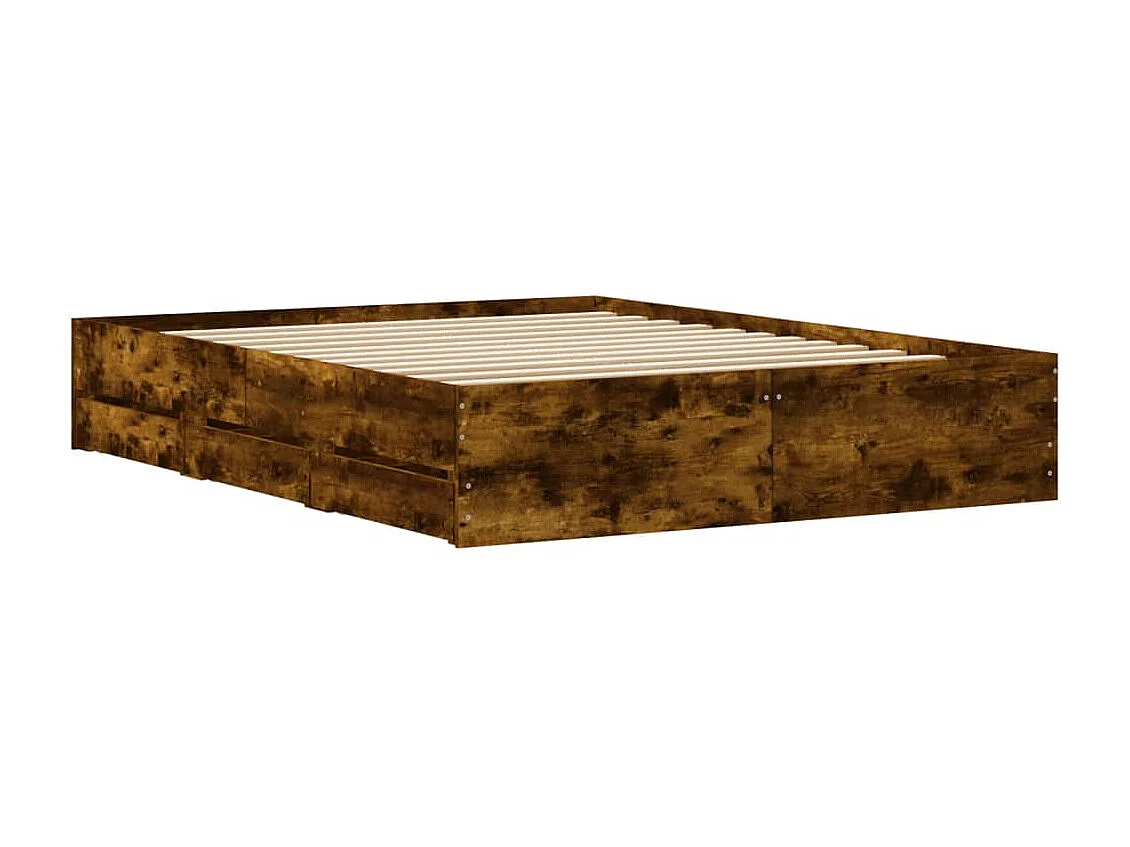 Cama con cajones madera de ingeniería roble ahumado 140x200 cm
