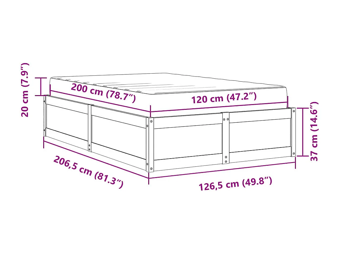 Lit avec matelas 120x200 cm bois massif de pin