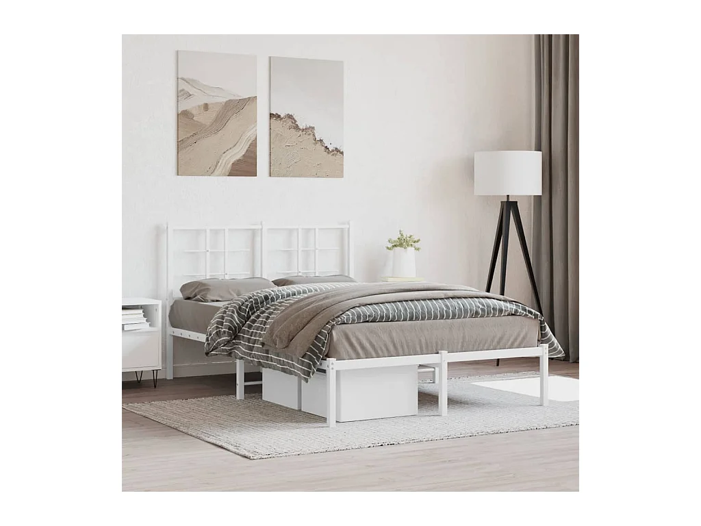 Cadre de lit métal sans matelas et tête de lit blanc 120x200 cm