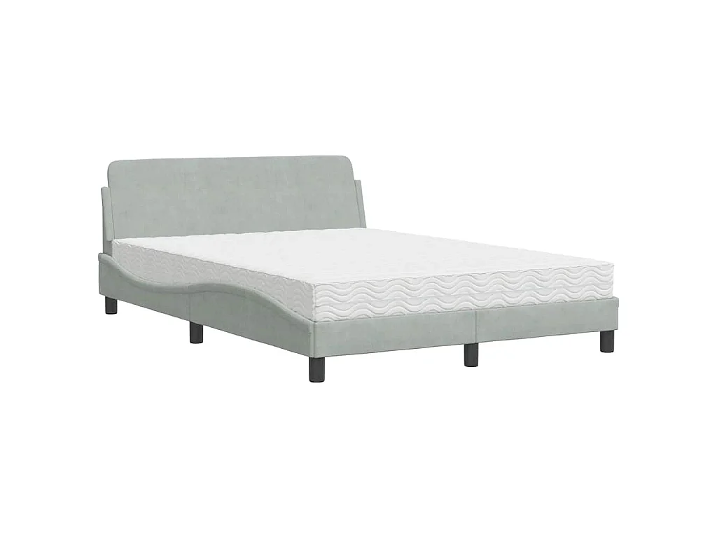 Lit avec matelas Dover gris clair 140x190 cm velours