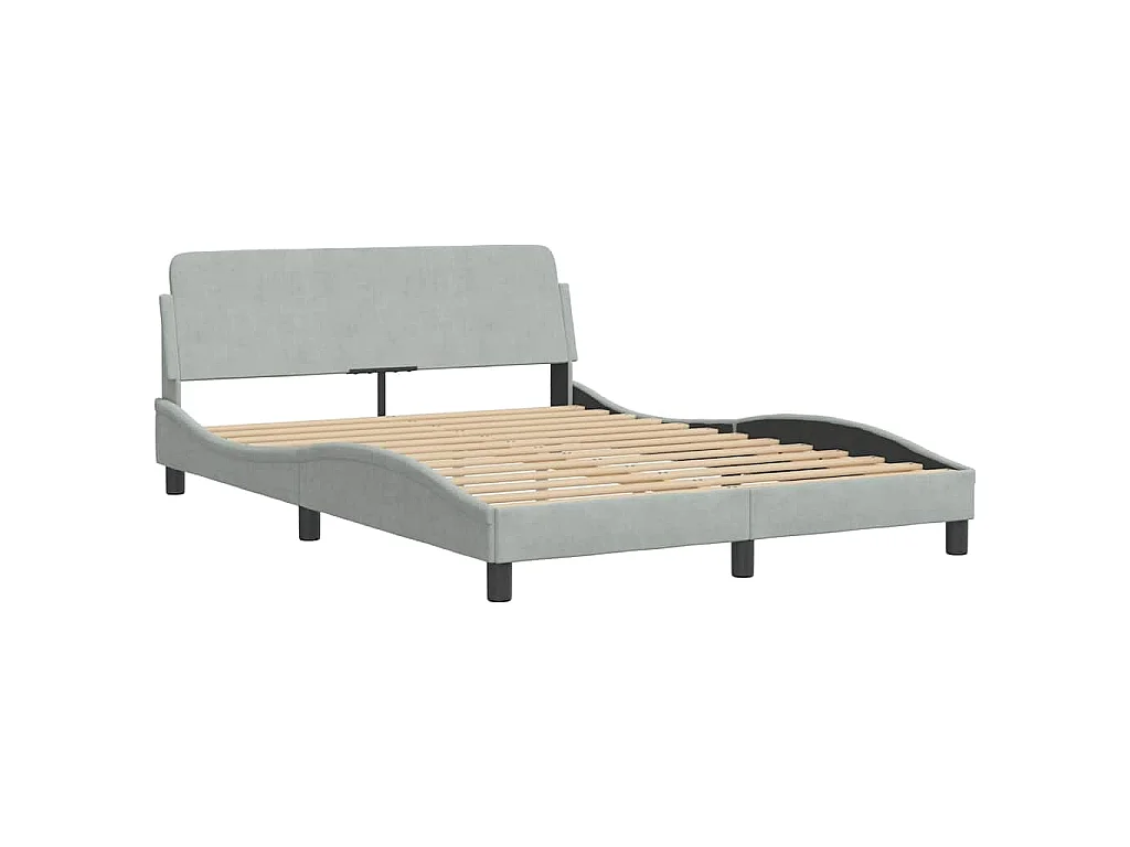 Lit avec matelas Dover gris clair 140x190 cm velours