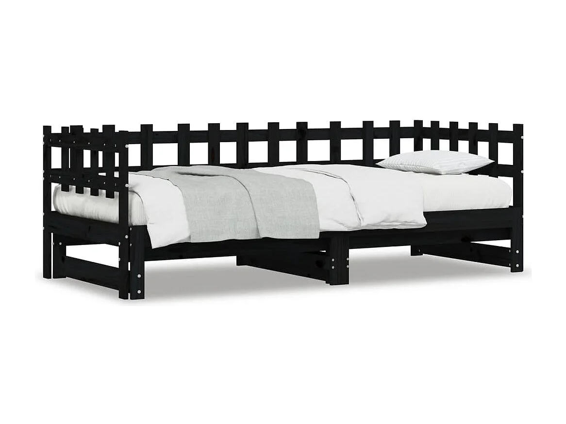 Lit coulissant sans matelas noir 2x(80x200) cm Bois massif