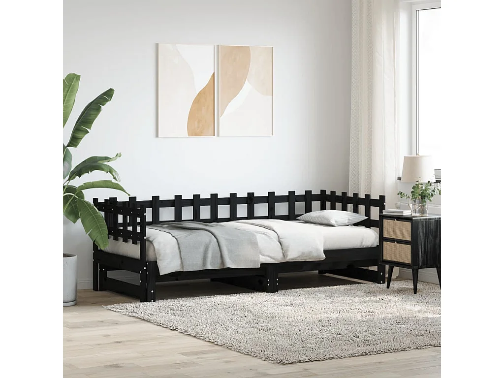Sofá-cama de puxar 2x(80x200) cm pinho maciço preto